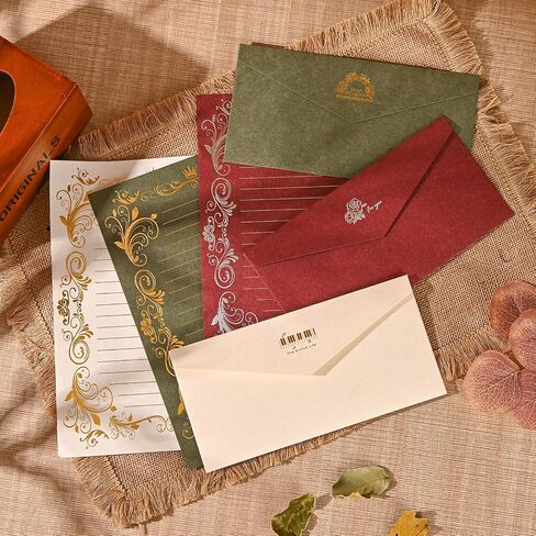 BAYTORY 28Pcs Stationery Paper and Envelopes Set, 4.3" x 8.6" Aesthetic Envelope, Lined Writing Paper, Letter Writing Kit for Love Letter, Invitations (Red, Blue, Yellow) in Kuwait