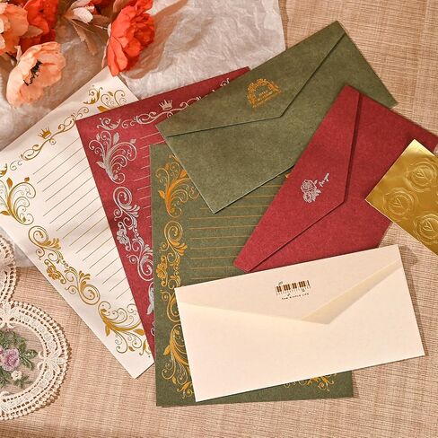 BAYTORY 28Pcs Stationery Paper and Envelopes Set, 4.3" x 8.6" Aesthetic Envelope, Lined Writing Paper, Letter Writing Kit for Love Letter, Invitations (Red, Blue, Yellow) in Kuwait