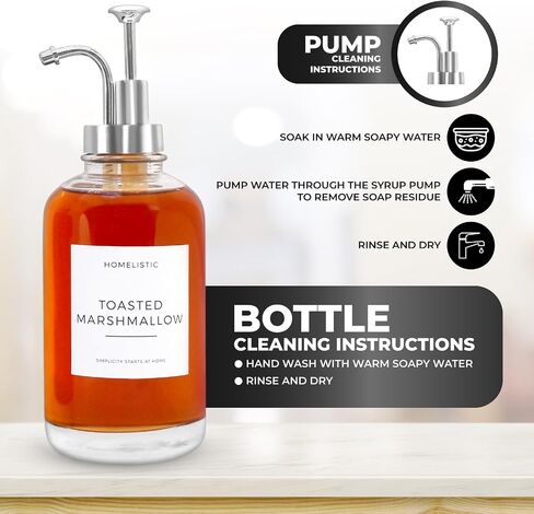 Syrup Dispenser for Coffee Bars, Set of 2 Glass Syrup Bottles with Black Pumps, 16.9 oz 500 ml, Coffee Bar Accessories, Includes Sugar Free Coffee Syrup Labels in Black in Saudi Arabia