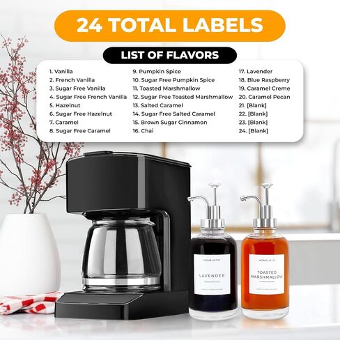 Syrup Dispenser for Coffee Bars, Set of 2 Glass Syrup Bottles with Black Pumps, 16.9 oz 500 ml, Coffee Bar Accessories, Includes Sugar Free Coffee Syrup Labels in Black in Saudi Arabia