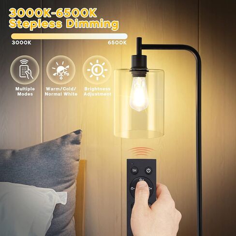 Litake Industrial Floor Lamp- Gold, Dimmable Modern Standing Lamp with Clear Glass Shade, Gold Tall Lamp with Remote & Foot Control, LED Bright Corner Lamp with 6W Bulb for Living Room Bedroom Office in Saudi Arabia