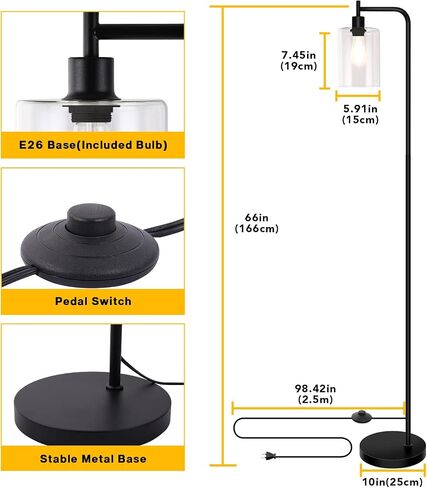 Litake Industrial Floor Lamp- Gold, Dimmable Modern Standing Lamp with Clear Glass Shade, Gold Tall Lamp with Remote & Foot Control, LED Bright Corner Lamp with 6W Bulb for Living Room Bedroom Office in Saudi Arabia