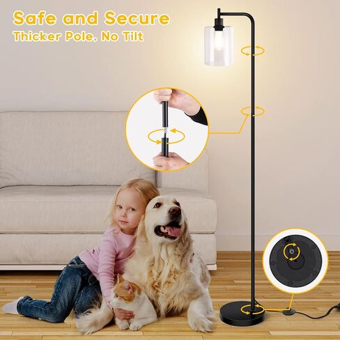 Litake Industrial Floor Lamp- Gold, Dimmable Modern Standing Lamp with Clear Glass Shade, Gold Tall Lamp with Remote & Foot Control, LED Bright Corner Lamp with 6W Bulb for Living Room Bedroom Office in Saudi Arabia