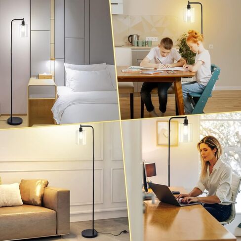 Litake Industrial Floor Lamp- Gold, Dimmable Modern Standing Lamp with Clear Glass Shade, Gold Tall Lamp with Remote & Foot Control, LED Bright Corner Lamp with 6W Bulb for Living Room Bedroom Office in Saudi Arabia