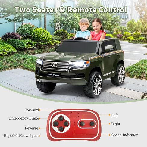 2 Seater Kids Ride On Car Truck, 12V Off-Road Electric Vehicle with Remote Control, Music, Led Lights, Spring Suspension, 3 Speeds, Horn, Battery Powered Electric Riding Toys for Boys Girls, Green in Saudi Arabia