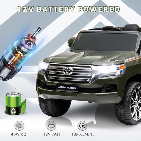 2 Seater Kids Ride On Car Truck, 12V Off-Road Electric Vehicle with Remote Control, Music, Led Lights, Spring Suspension, 3 Speeds, Horn, Battery Powered Electric Riding Toys for Boys Girls, Green in Saudi Arabia