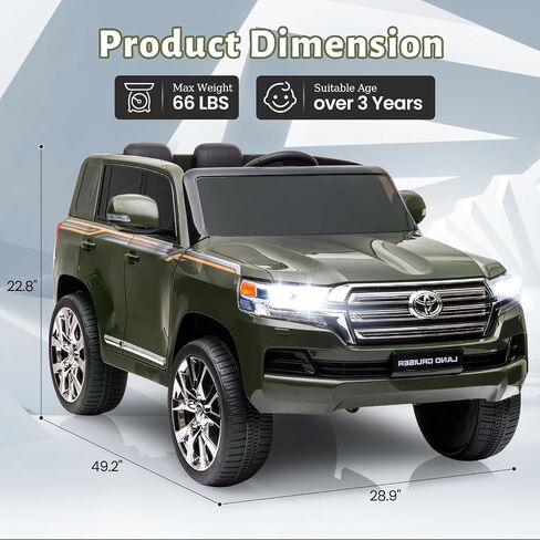 2 Seater Kids Ride On Car Truck, 12V Off-Road Electric Vehicle with Remote Control, Music, Led Lights, Spring Suspension, 3 Speeds, Horn, Battery Powered Electric Riding Toys for Boys Girls, Green in Saudi Arabia