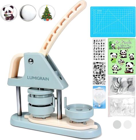 Button Maker Machine, 58mm (2.25inch), Pin Maker Machine，DIY Pin Badge Button Maker Press Machine with Free 120pcs Supplies ，Circle Cutter ，Magic Book(Gray in Saudi Arabia