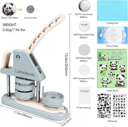 Button Maker Machine, 58mm (2.25inch), Pin Maker Machine，DIY Pin Badge Button Maker Press Machine with Free 120pcs Supplies ，Circle Cutter ，Magic Book(Gray in Saudi Arabia