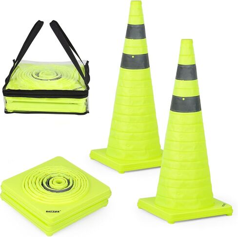 BATTIFE [4 Pack] 28 Inch Collapsible Traffic Safety Orange Cones, Multi Purpose Pop-up Cones and Reflective Collar, for Road Parking, Driving Practice in Kuwait