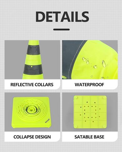 BATTIFE [4 Pack] 28 Inch Collapsible Traffic Safety Orange Cones, Multi Purpose Pop-up Cones and Reflective Collar, for Road Parking, Driving Practice in Kuwait