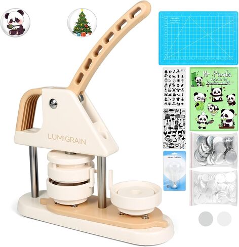 Button Maker Machine, 58mm (2.25inch), Pin Maker Machine，DIY Pin Badge Button Maker Press Machine with Free 120pcs Supplies ，Circle Cutter ，Magic Book(Gray in Saudi Arabia