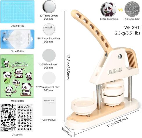 Button Maker Machine, 58mm (2.25inch), Pin Maker Machine，DIY Pin Badge Button Maker Press Machine with Free 120pcs Supplies ，Circle Cutter ，Magic Book(Gray in Saudi Arabia