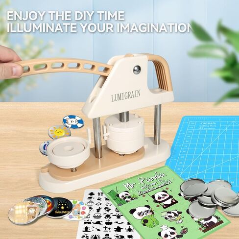 Button Maker Machine, 58mm (2.25inch), Pin Maker Machine，DIY Pin Badge Button Maker Press Machine with Free 120pcs Supplies ，Circle Cutter ，Magic Book(Gray in Saudi Arabia
