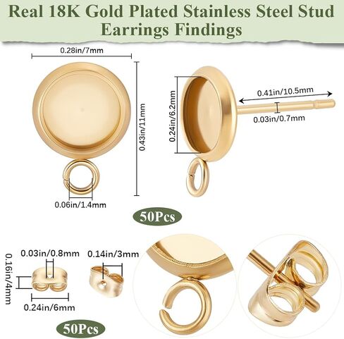 Beebeecraft 1 Box 50pcs stud arring cabochon setting 304 stud stud stud stud antring flanks مع حلقة لصنع قرط DIY (صينية: 8 ملم) in Kuwait