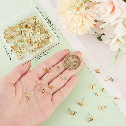 Beebeecraft 1 Box 50pcs stud arring cabochon setting 304 stud stud stud stud antring flanks مع حلقة لصنع قرط DIY (صينية: 8 ملم) in Kuwait