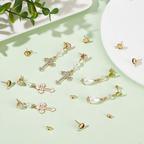 Beebeecraft 1 Box 50pcs stud arring cabochon setting 304 stud stud stud stud antring flanks مع حلقة لصنع قرط DIY (صينية: 8 ملم) in Kuwait