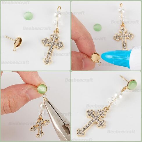 Beebeecraft 1 Box 50pcs stud arring cabochon setting 304 stud stud stud stud antring flanks مع حلقة لصنع قرط DIY (صينية: 8 ملم) in Kuwait