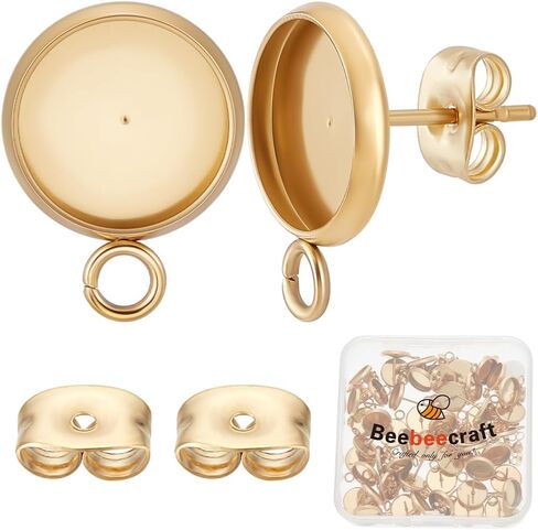 Beebeecraft 1 Box 50pcs stud arring cabochon setting 304 stud stud stud stud antring flanks مع حلقة لصنع قرط DIY (صينية: 8 ملم) in Kuwait