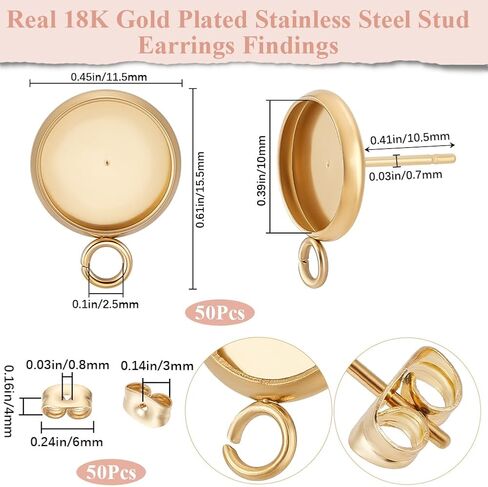 Beebeecraft 1 Box 50pcs stud arring cabochon setting 304 stud stud stud stud antring flanks مع حلقة لصنع قرط DIY (صينية: 8 ملم) in Kuwait