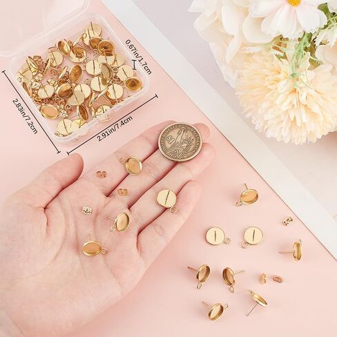 Beebeecraft 1 Box 50pcs stud arring cabochon setting 304 stud stud stud stud antring flanks مع حلقة لصنع قرط DIY (صينية: 8 ملم) in Kuwait