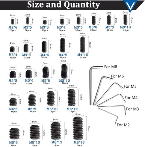 400Pcs 1/8-40 to 5/16-18 Internal Hex Allen Head Socket Set Screw (Black),12 Size 12.9 Class Alloy Steel Grub Screw Assortment Kit with 5 Hex Wrenches for for Door Handles, Light Fixture in Saudi Arabia