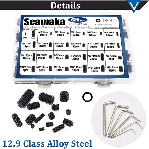 400Pcs 1/8-40 to 5/16-18 Internal Hex Allen Head Socket Set Screw (Black),12 Size 12.9 Class Alloy Steel Grub Screw Assortment Kit with 5 Hex Wrenches for for Door Handles, Light Fixture in Saudi Arabia