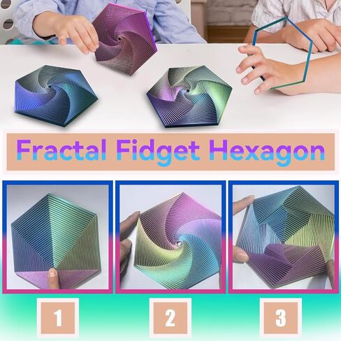 Hexagon Fractal Fidget ، لعبة غزل المكتب الحركي ، 35 دائرة 、 5.9x6.69in ، تستخدم في اضطراب ADHD للقلق ، ألعاب الإصبع البصري للمكتب البالغ ، 1 جهاز كمبيوتر (أصفر زرقاء خضراء) in Kuwait