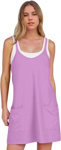Summer Mini Dresses for Women 2024 Casual Short Sundress Workout Tennis Sports Dress with Built in Shorts Light Green in Saudi Arabia