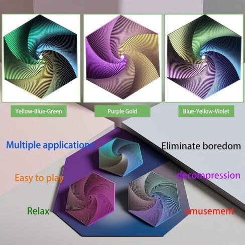 Hexagon Fractal Fidget ، لعبة غزل المكتب الحركي ، 35 دائرة 、 5.9x6.69in ، تستخدم في اضطراب ADHD للقلق ، ألعاب الإصبع البصري للمكتب البالغ ، 1 جهاز كمبيوتر (أصفر زرقاء خضراء) in Kuwait