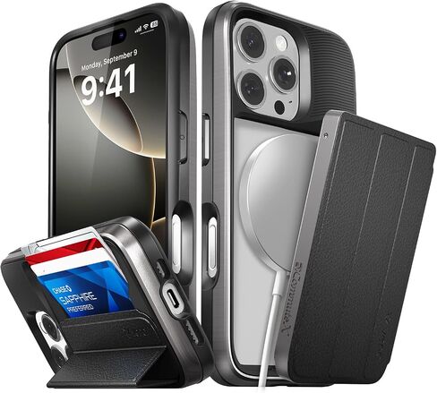 حافظة محفظة VENA vCommute لهاتف iPhone 16 Pro، [حماية من السقوط من الدرجة العسكرية] غطاء جلدي قابل للطي مع مسند للبطاقات - أسود in Kuwait