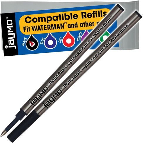 Jaymo Replacement for Waterman 540951 and Schmidt 5888 - Measures 4.3 in / 109 mm Long - Rollerball Pen Refill - 2 Black in Saudi Arabia