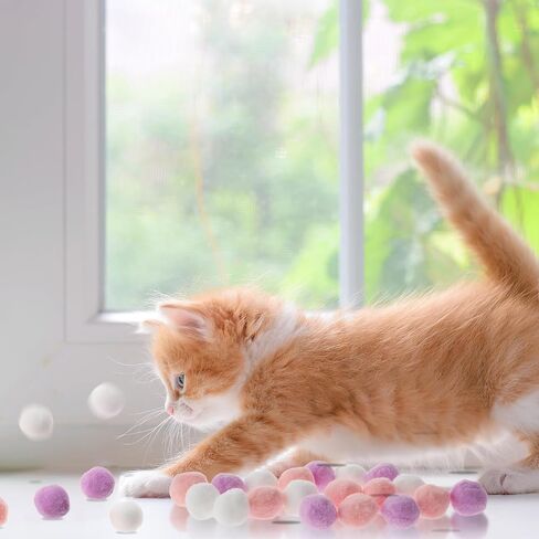 30 Pcs Soft Pom Pom Balls for Kittens, Plush Fuzzy Balls Lightweight Interactive Cat Toys for Indoor Cats Interactive Toys for Adult Cats Kitten Training Playing Fetching(Blue) in Saudi Arabia
