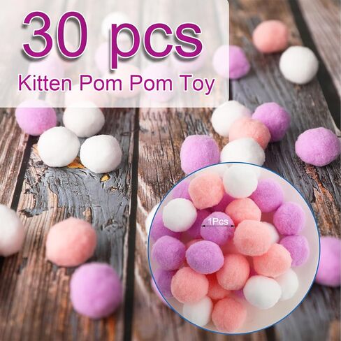 30 Pcs Soft Pom Pom Balls for Kittens, Plush Fuzzy Balls Lightweight Interactive Cat Toys for Indoor Cats Interactive Toys for Adult Cats Kitten Training Playing Fetching(Blue) in Saudi Arabia