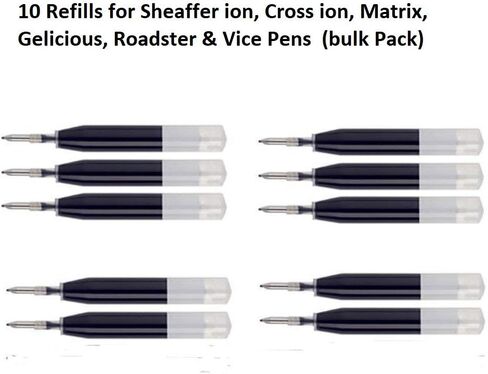 10 Black Gel Ink Refill for Cross Ion, Sheaffer Ion, Matrix, Vice, Penatia Gelicious and Roadster Pen. Black Gel Ink in Kuwait