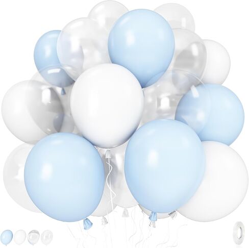 Pastel Blue and White Balloons, 12 Inch 35PCS Light Baby Blue Pearl White with Clear Latex Balloon for Boys Birthday Bachelorette Party Bridal Baby Shower Winter Holiday Party Decorations Supplies in Saudi Arabia