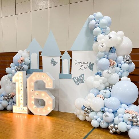 Pastel Blue and White Balloons, 12 Inch 35PCS Light Baby Blue Pearl White with Clear Latex Balloon for Boys Birthday Bachelorette Party Bridal Baby Shower Winter Holiday Party Decorations Supplies in Saudi Arabia