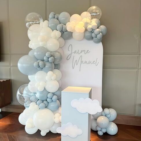 Pastel Blue and White Balloons, 12 Inch 35PCS Light Baby Blue Pearl White with Clear Latex Balloon for Boys Birthday Bachelorette Party Bridal Baby Shower Winter Holiday Party Decorations Supplies in Saudi Arabia