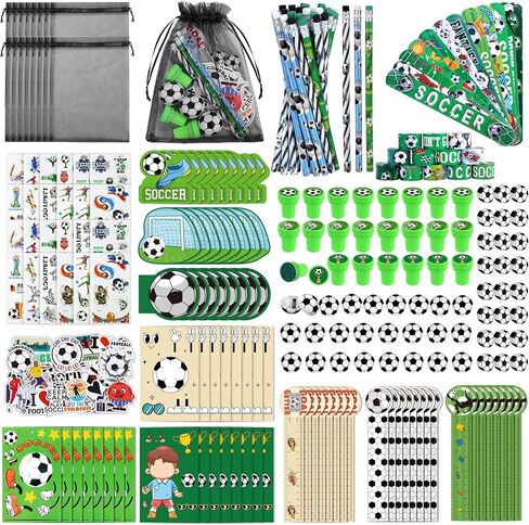 Aneco 340 Pieces Soccer Party Favor Set Soccer Goodie Bags Stuffers Mini Card Pencils Sharpener Eraser Stamp Slap Bracelet Sticker School Stationery Bulk for Sports Party Team Game Prize Birthday Gift in Kuwait