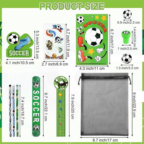 Aneco 340 Pieces Soccer Party Favor Set Soccer Goodie Bags Stuffers Mini Card Pencils Sharpener Eraser Stamp Slap Bracelet Sticker School Stationery Bulk for Sports Party Team Game Prize Birthday Gift in Kuwait