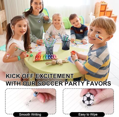 Aneco 340 Pieces Soccer Party Favor Set Soccer Goodie Bags Stuffers Mini Card Pencils Sharpener Eraser Stamp Slap Bracelet Sticker School Stationery Bulk for Sports Party Team Game Prize Birthday Gift in Kuwait