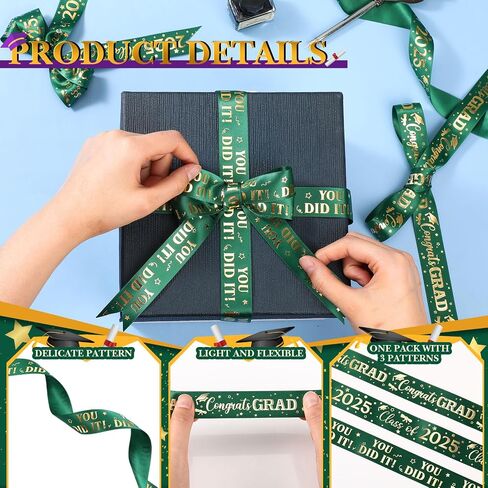 2 Roll Class of 2025 Graduation Ribbon 1 Inch or 3/8 inch Width for Graduation Classroom Party Supplies DIY Crafts (Green, 1 Inch) in Saudi Arabia