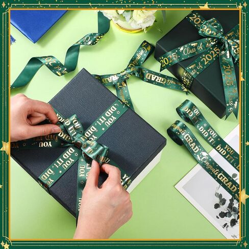 2 Roll Class of 2025 Graduation Ribbon 1 Inch or 3/8 inch Width for Graduation Classroom Party Supplies DIY Crafts (Green, 1 Inch) in Saudi Arabia