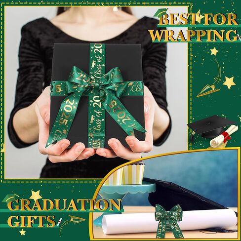 2 Roll Class of 2025 Graduation Ribbon 1 Inch or 3/8 inch Width for Graduation Classroom Party Supplies DIY Crafts (Green, 1 Inch) in Saudi Arabia