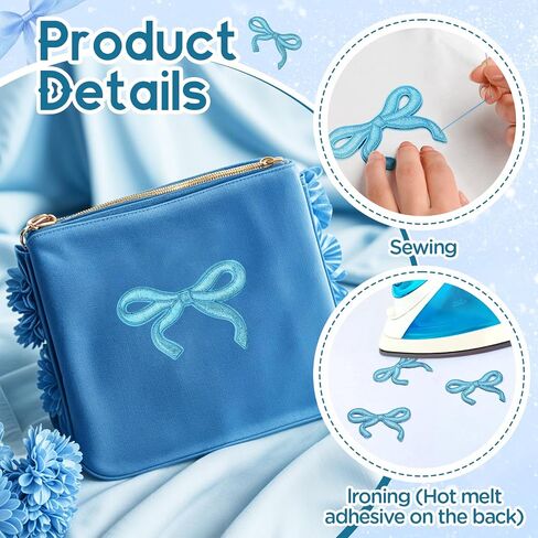 3x2in Bow Iron on Patches for Clothes Cute Coquette Bowknot Patch Embroidery Sticker Applique DIY Sewing Jeans Shirt Hat Jacket Backpack (Blue, 10pc) in Saudi Arabia