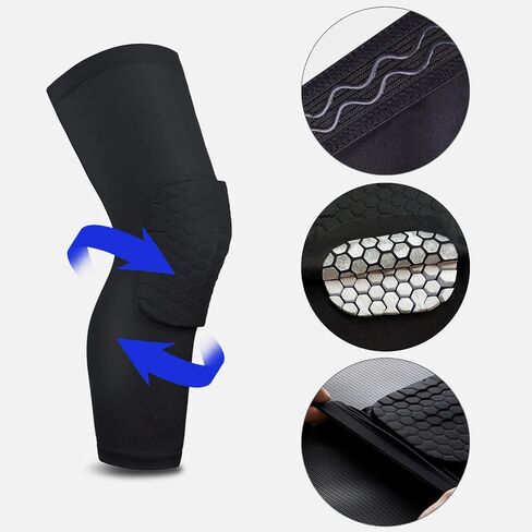 Laiiqi Compression Knee Pads Leg Sleeve, Hex Knee Pads for Basketball Honeycomb Anti Collision Knee Pads Long Kneepads Non-Slip Football Knee Pads for Youth Adult in Kuwait