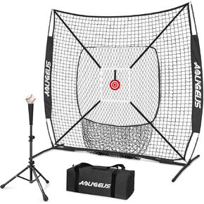 6'X6' Baseball Softball Practice Net,Pitching Net,Batting Net,with Batting Tee,Bonus Strike Zone Target and Bow Frame,for Hitting,Pitching,Catching