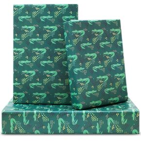 Crocodile Wrapping Paper for Boys Girls Kids, 6 Sheets Green Alligator Wrap Paper 20 x 28 inches Per Sheet, Tropical Rainforest Animals Crocodile Jungle Gift Paper for Birthday Baby Shower Party