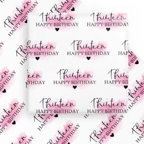 WRAPAHOLIC 13th Birthday Wrapping Paper Sheet - 6 Sheets Blusher and Thirteen Happy Birthday Design Folded Flat for Girl Birthday, Party - 19.7 Inch x 27.5 Inch Per Sheet in Kuwait