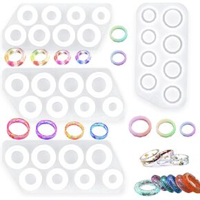 4 PCS Resin Ring Molds Different Shapes Ring Circle Silicone Mould 8 Sizes Round and Rhombic Jewelry Resin Casting Mold for DIY Rings Pendants Earrings Keyring Necklace Crafts Decorations Making